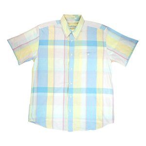 Vintage 90s Orvis Mens Large Madras Plaid Pastel Collared Button Shirt Cotton